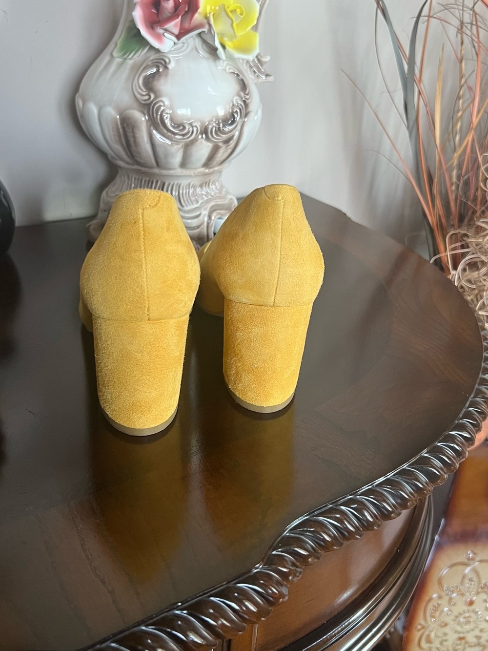 Pre-loved Marc Fisher Mustard Yellow Suede Block Heel Pumps